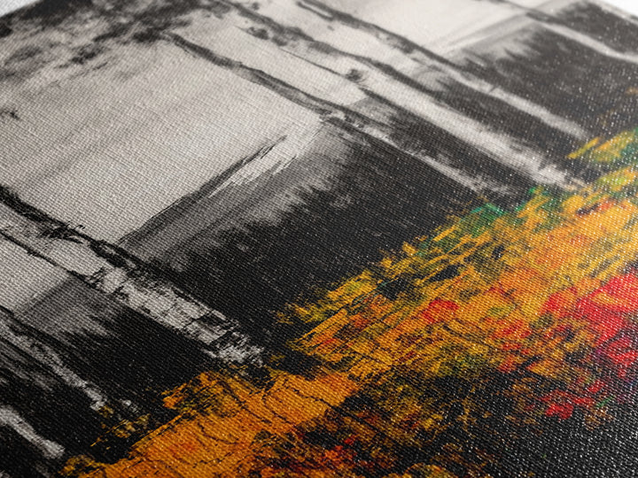 Birch Forest Painting, Mountain Wall Art, Black and White Landscape, Nature Artwork, Cabin Decor, Fall Art, Framed Canvas Print