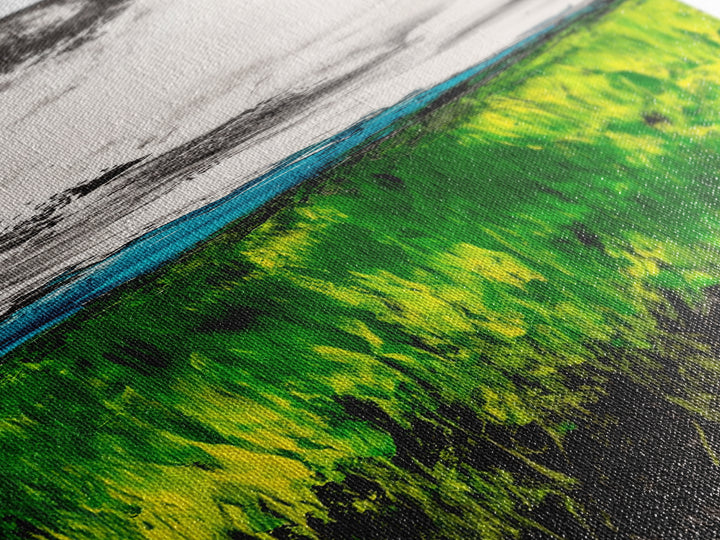 Rolling Fields, Abstract Nature Art, Blue and Yellow Landscape, Rustic Wall Art, Modern Impressionism, Living Room Decor, Canvas Print