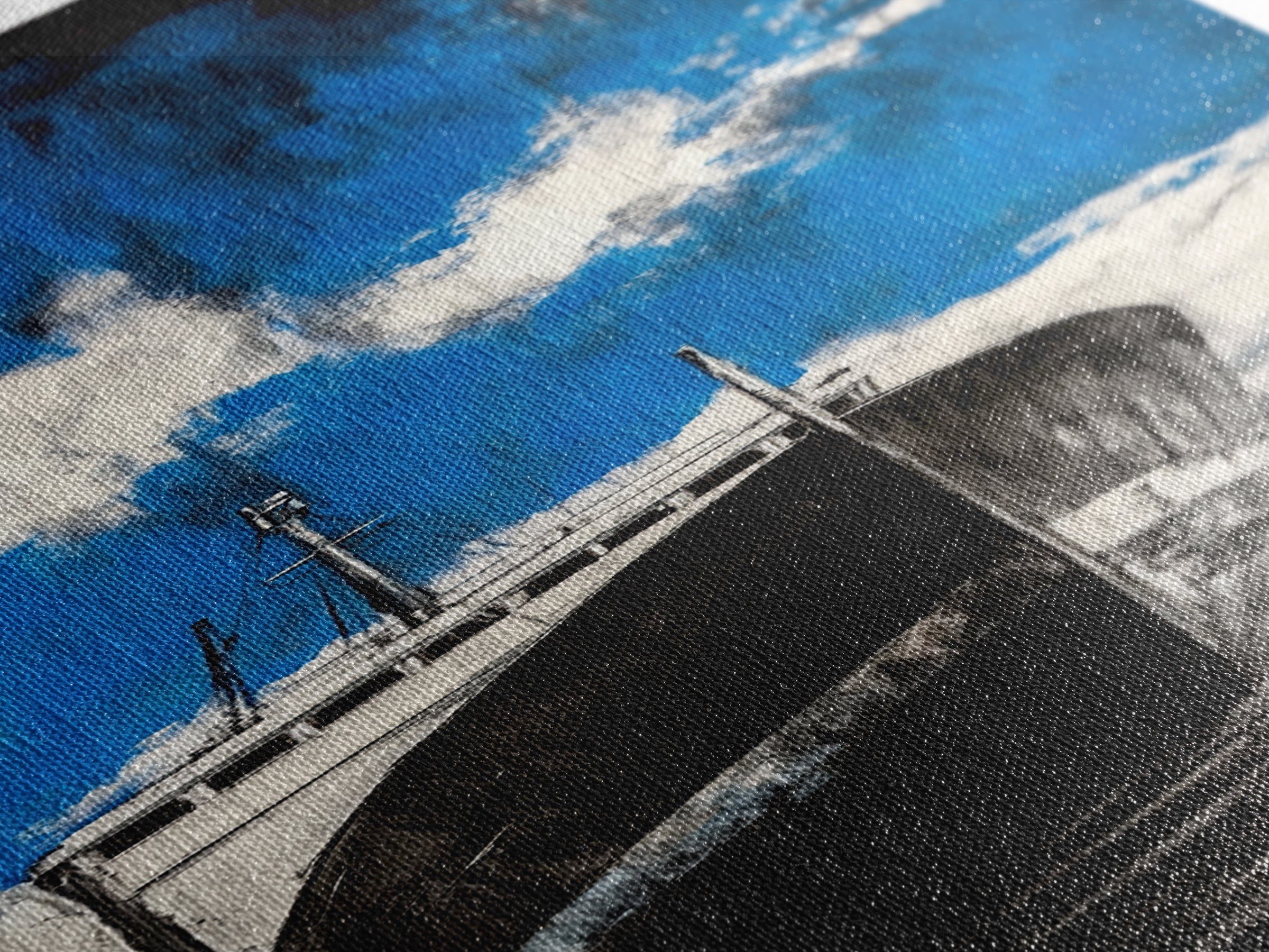 Abandoned Ship, Nautical Artwork, Abstract Seascape, Canvas Print, Coastal Wall Art, Blue Black Art, Living Room Decor, Ocean Painting