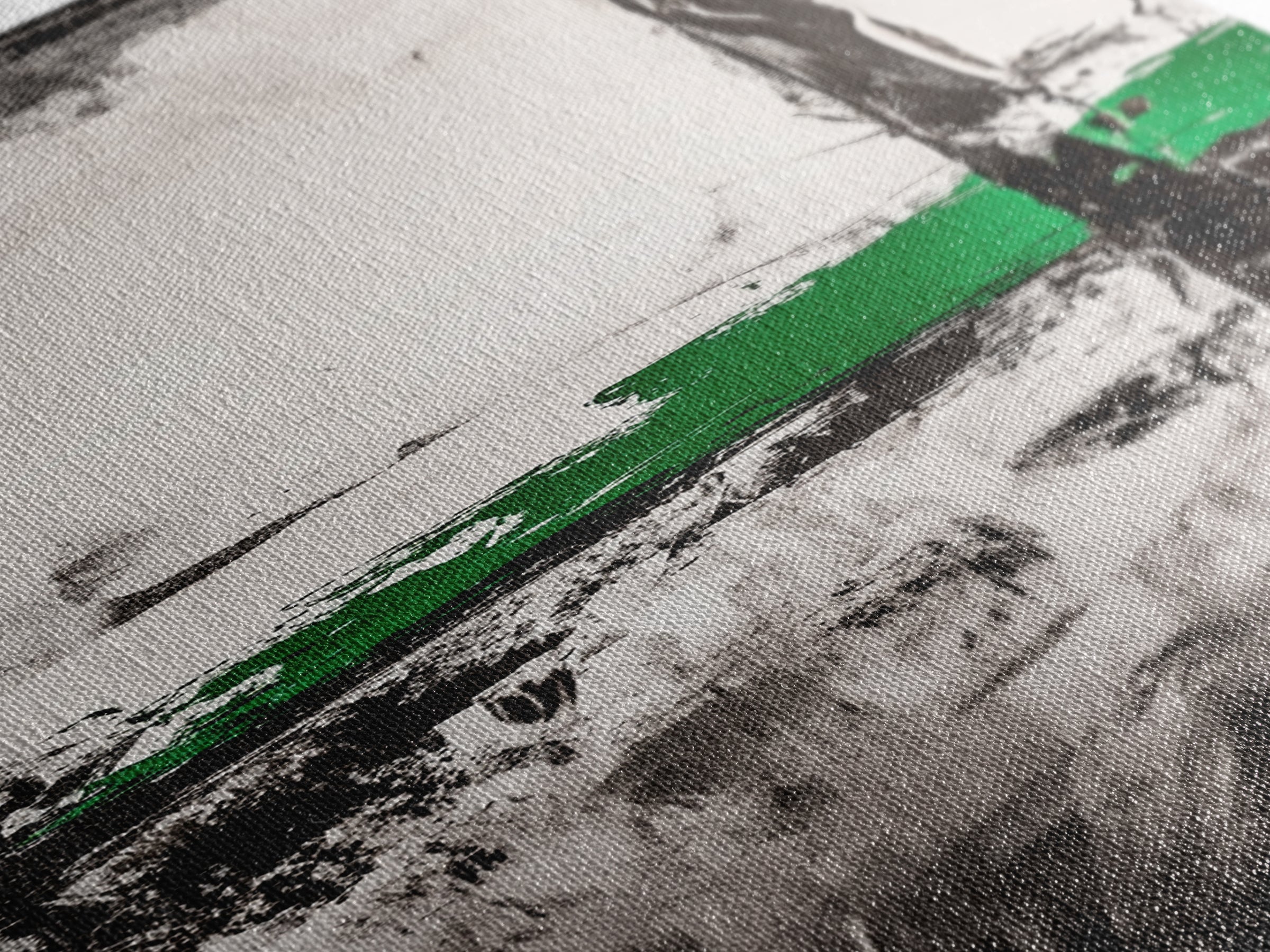 Abstract Lines, Modern Minimalist, Monochrome Art, Canvas Print, Geometric Wall Art, Black White Green, Contemporary Home Decor