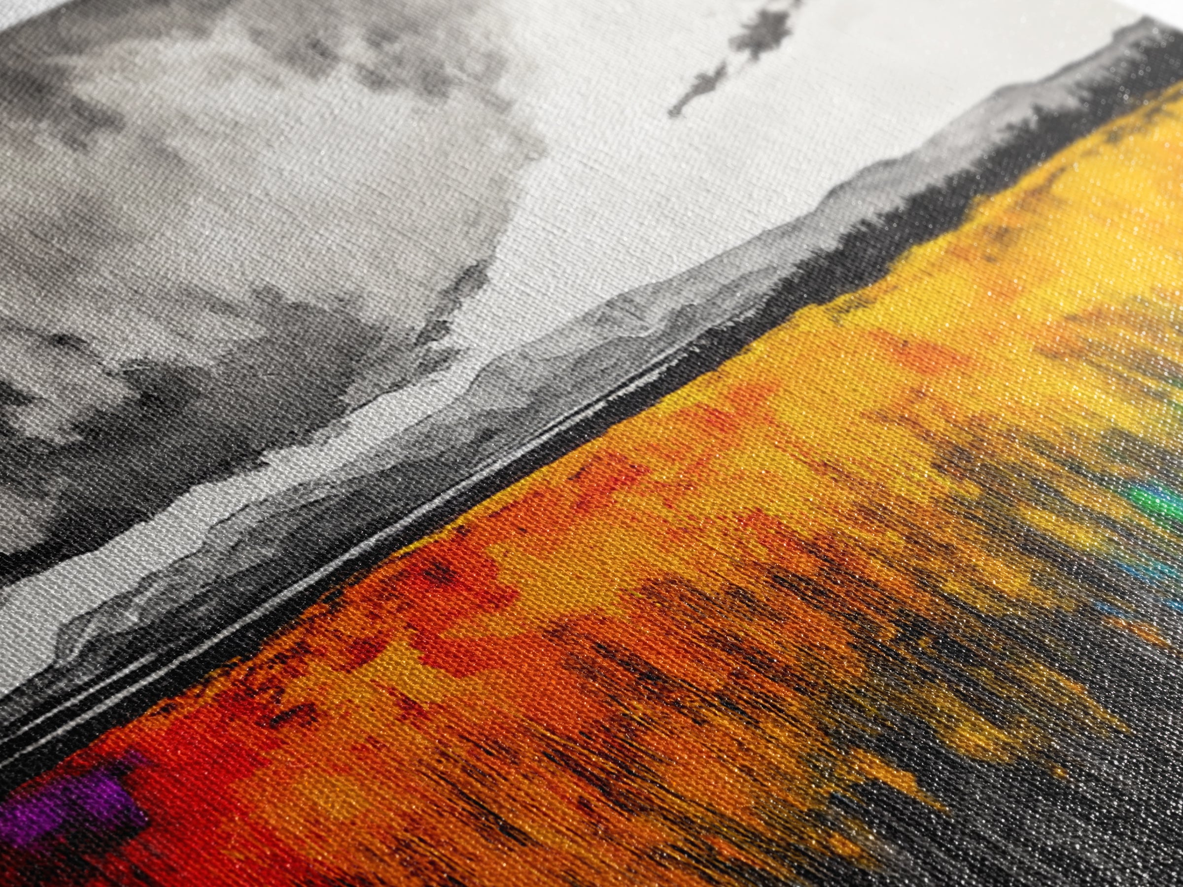 Autumn Meadow, Stormy Sky, Vibrant Fields, Framed Canvas Print, Fall Wall Art, Modern Landscape, Office Decor, Large Wall Art, Farmhouse