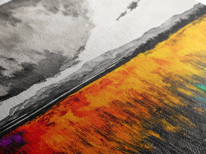 Autumn Meadow, Stormy Sky, Vibrant Fields, Framed Canvas Print, Fall Wall Art, Modern Landscape, Office Decor, Large Wall Art, Farmhouse