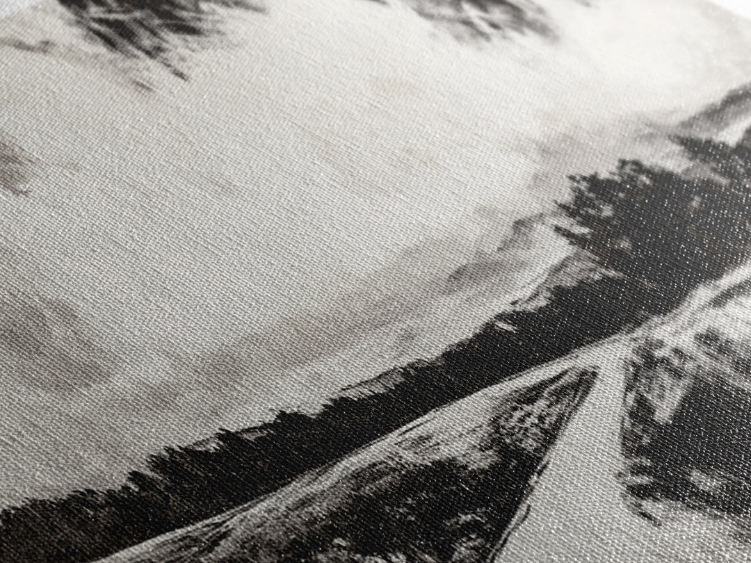 Country Road, Black and White, Minimalist, Framed Canvas Print, Rustic Landscape, Entryway Wall Art, Neutral Wall Decor, Farmhouse Style