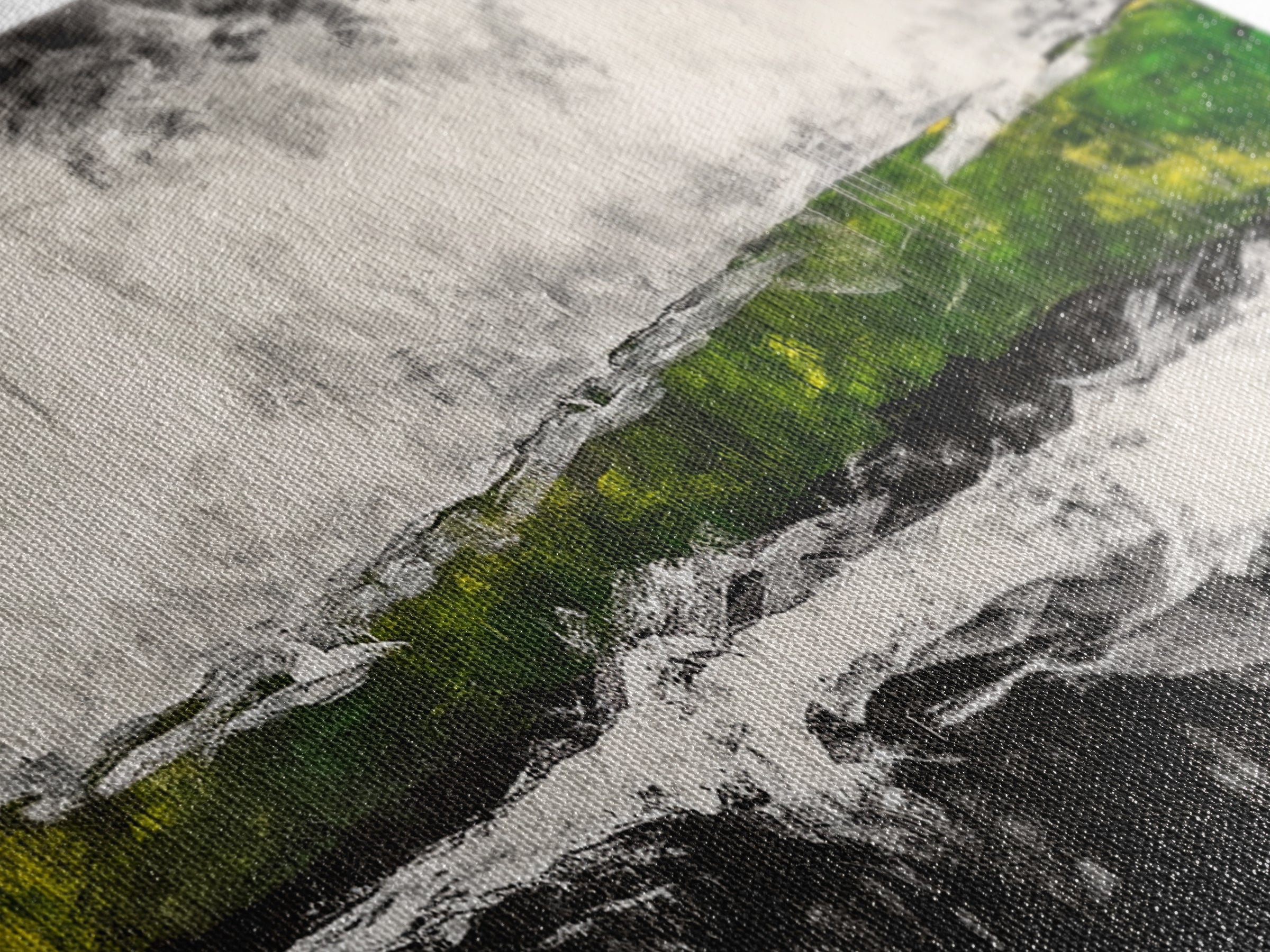 Abstract Expressionism, Black White Green, Dramatic Landscape, Framed Canvas Print, Modern Wall Art, Statement Artwork, Living Room Decor