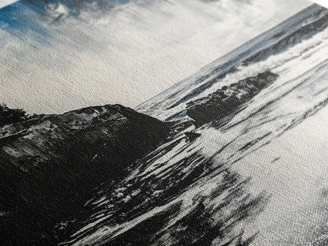 Dramatic Cliffside Painting, Ocean Wave Canvas Print, Monochrome Seascape Art, Moody Wall Decor, Coastal Artwork, Framed Canvas Print