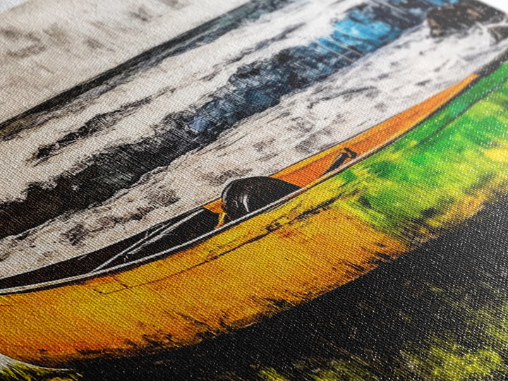 Canoe on the Shore, Rustic Nature Canvas Print, Lake House Wall Art, Autumn Painting, Outdoors Inspired Decor, Framed Canvas Print