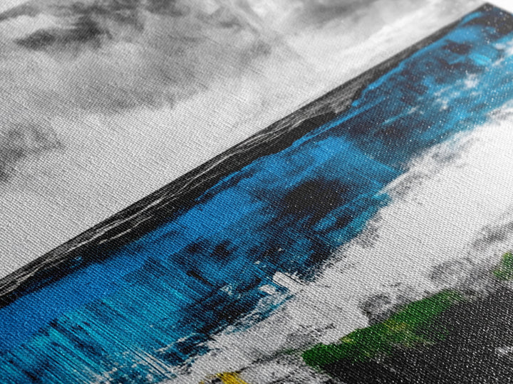 Abstract Coastal Art, Blue and Yellow Canvas Print, Modern Seascape Wall Decor, Ocean Painting, Living Room Artwork, Framed Canvas Print