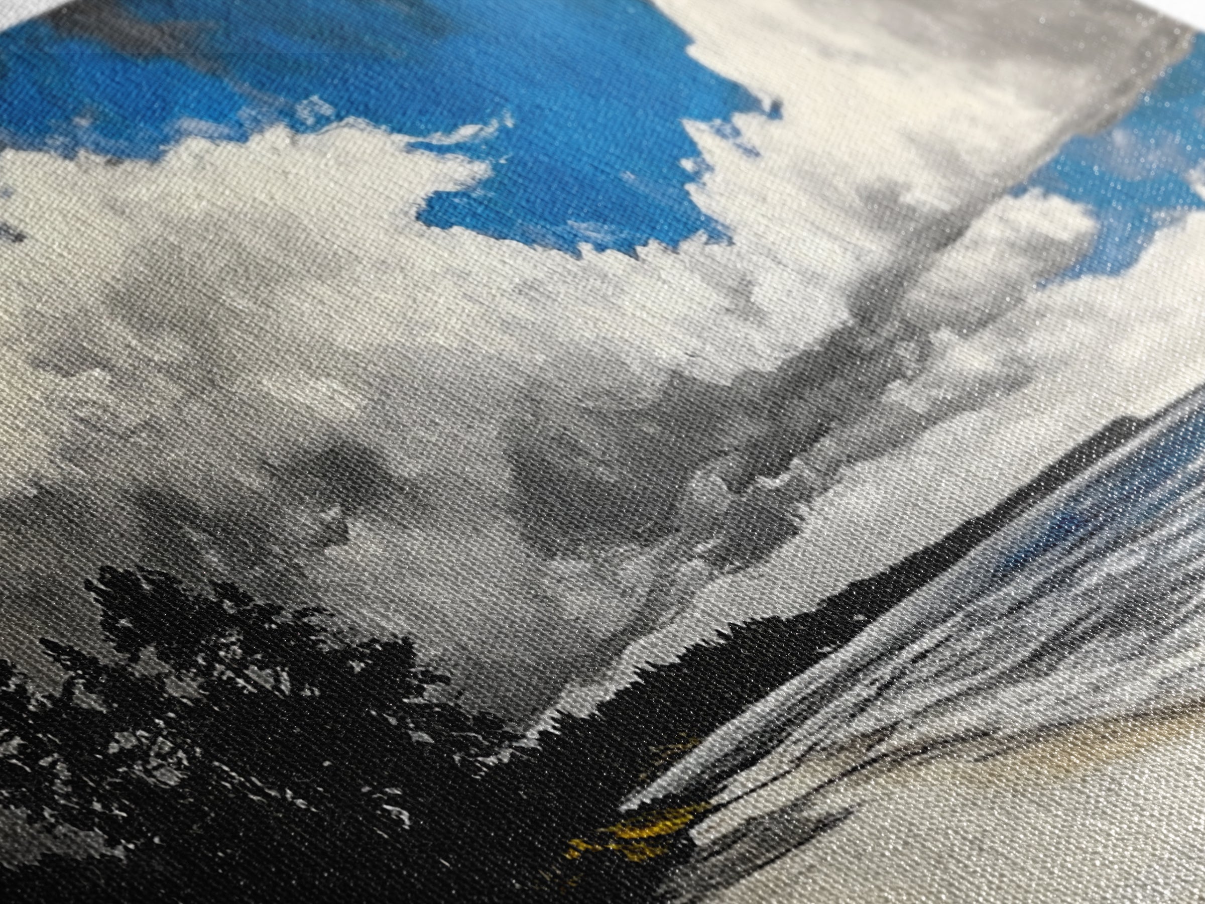 Dramatic Beach Scene, Blue Sky Canvas Print, Coastal Landscape Painting, Nature Wall Decor, Living Room Artwork, Framed Canvas Print