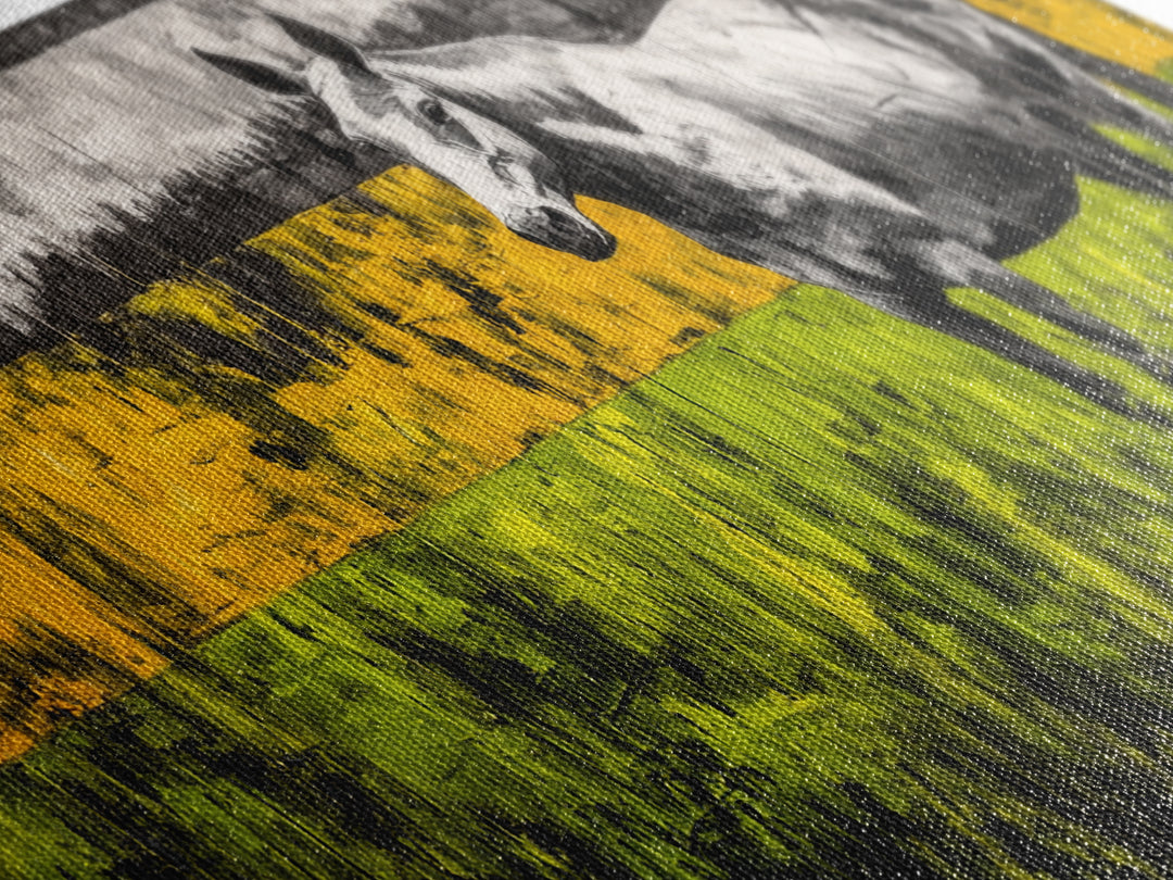 Abstract Horse, Farmhouse, Framed Canvas Print, Rustic Wall Art, Country Decor, Bold Yellow and Green, Large Wall Art, Equestrian Art