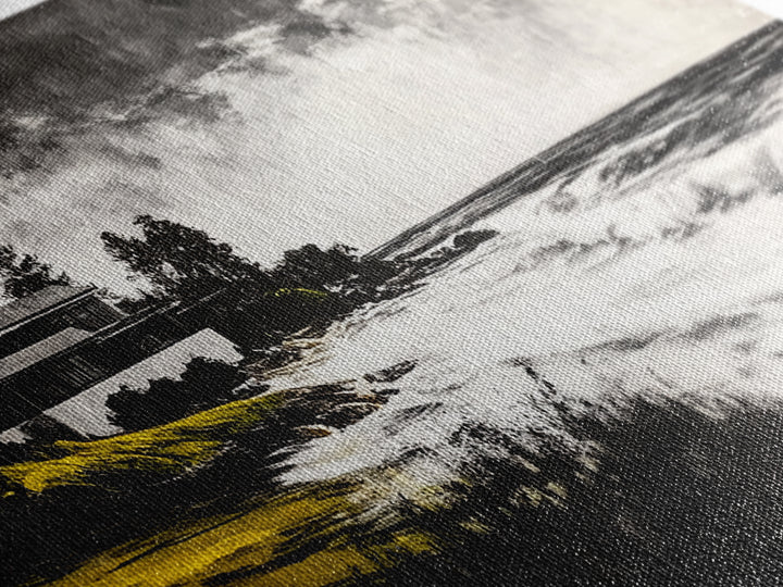 Coastal Landscape, Black and White, Framed Canvas Print, Beach House Wall Art, Nautical Decor, Ocean View Art, Minimalist Seascape