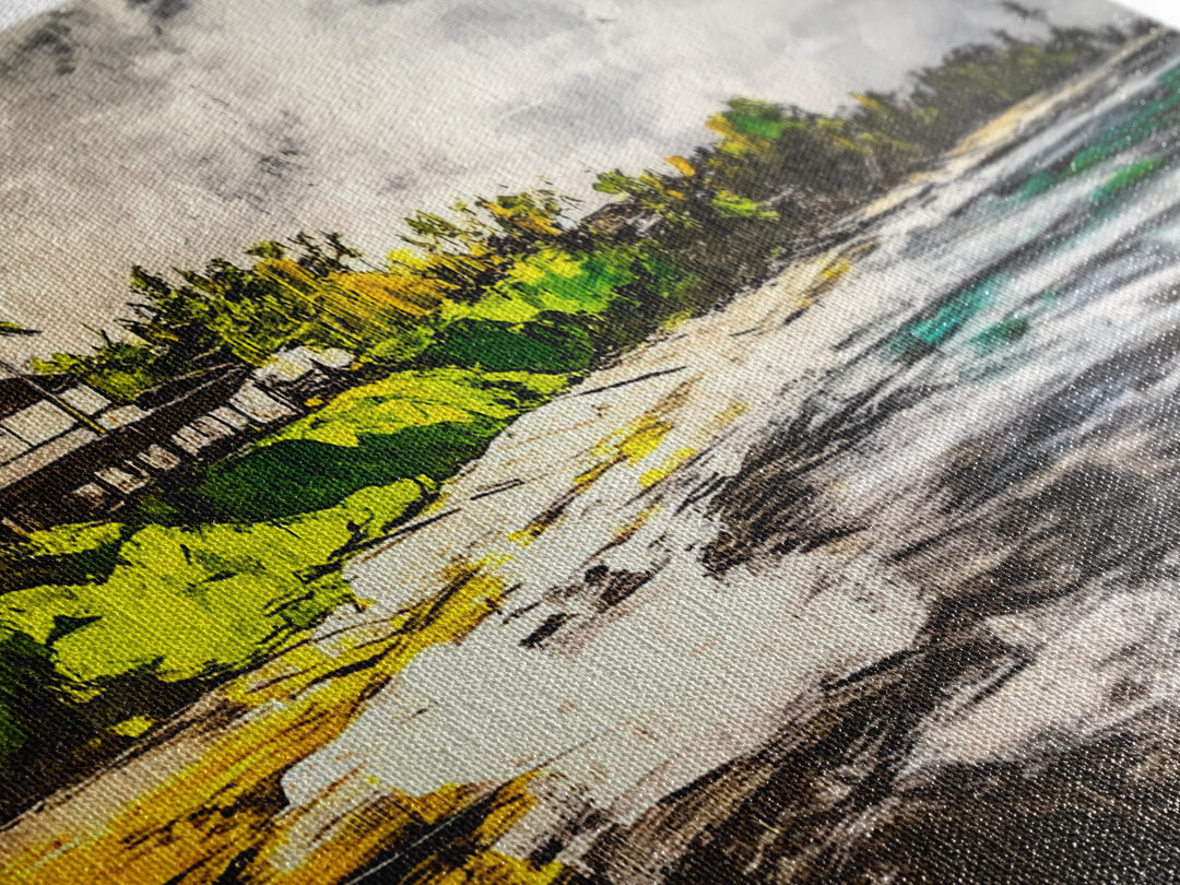 Beach House, Ocean View, Tropical Landscape, Framed Canvas Print, Coastal Art, Beach Wall Decor, Living Room Art, Boho Wall Art