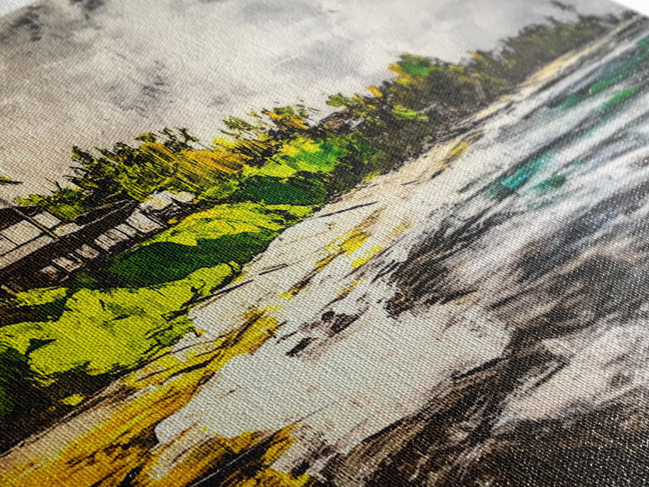 Beach House, Ocean View, Tropical Landscape, Framed Canvas Print, Coastal Art, Beach Wall Decor, Living Room Art, Boho Wall Art