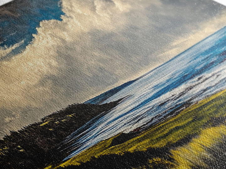 Coastal Bluffs, Ocean Horizon, Cloudy Sky, Framed Canvas Print, Nautical Wall Art, Large Landscape, Living Room Wall Art, Moody Art