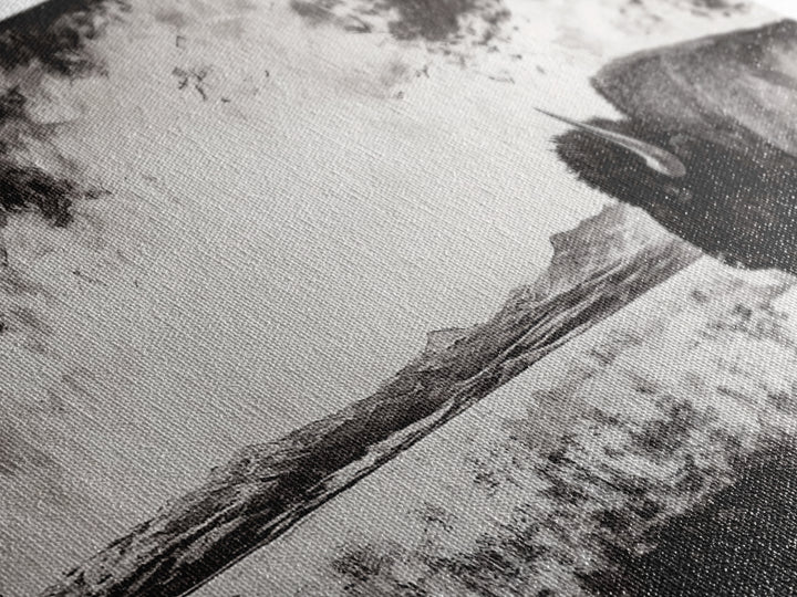 Bison Landscape, Western Art, Black and White Buffalo, Rustic Home Decor, Southwestern Wall Art, Nature Artwork, Framed Canvas Print