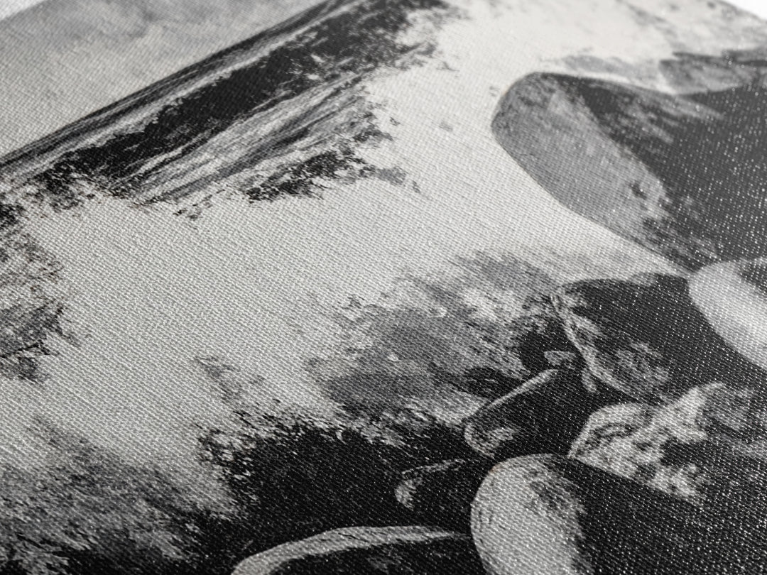 Rocky Shore, Powerful Ocean Waves, Dramatic Black and White Seascape, Coastal Home Decor, Framed Canvas Print, Living Room Accent