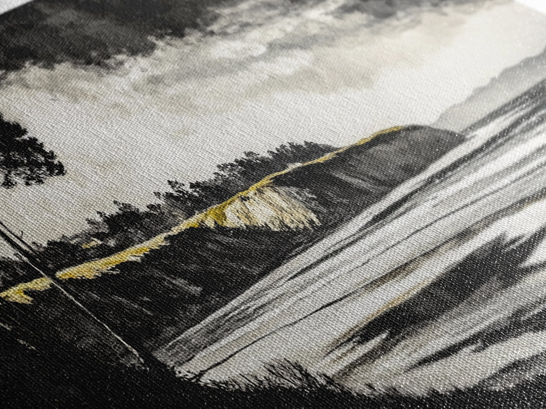 Black White, Coastal Cliffs, Seascape, Large Canvas Print, Ocean Wall Art, Modern Landscape, Minimalist Painting, Nautical Home Decor