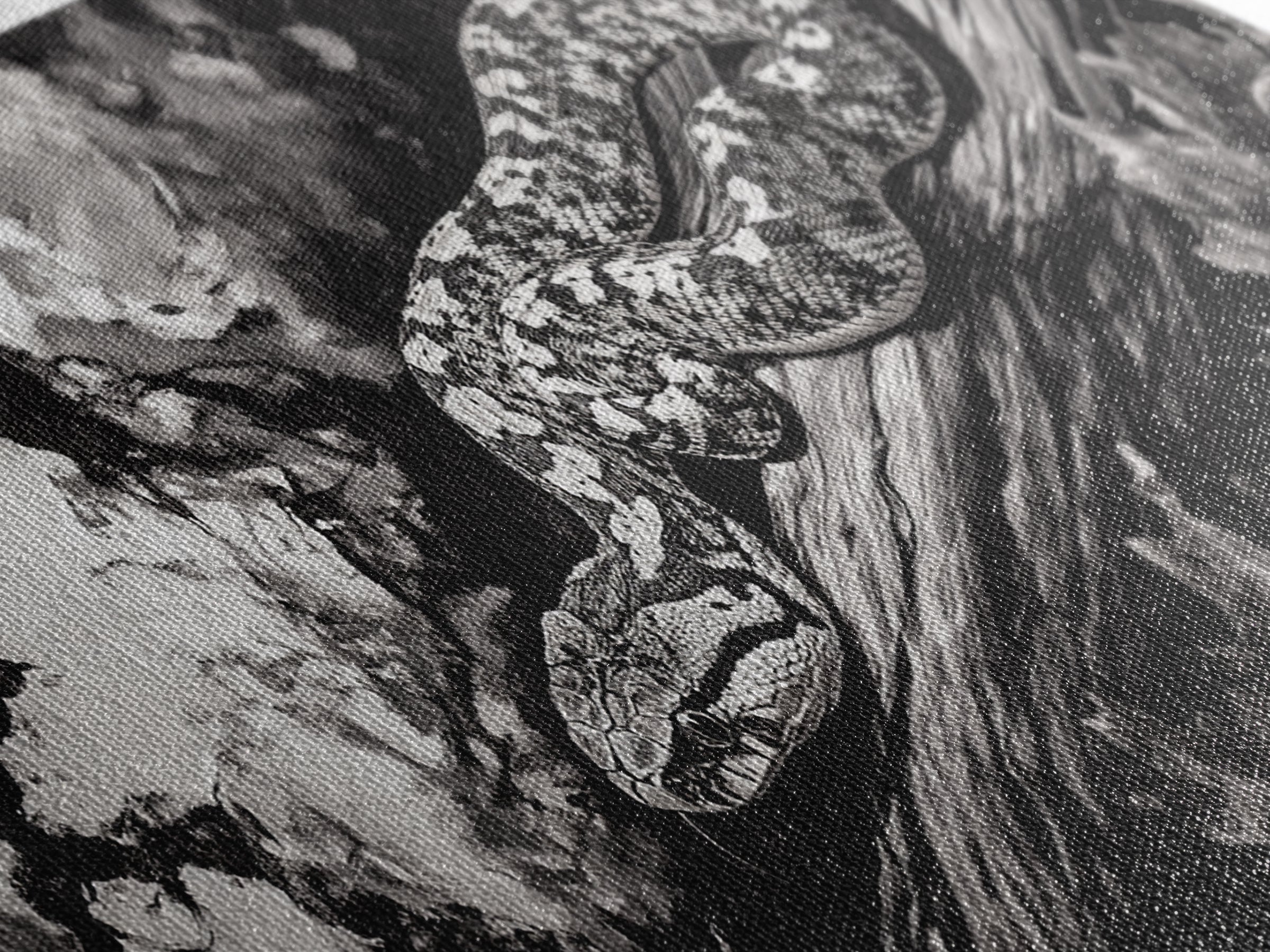 Timber Rattlesnake, Wildlife Artwork, Black and White Nature Art, Rustic Home Decor, Forest Animal Print, Living Room Art, Canvas Print