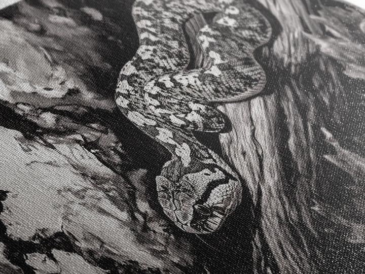 Timber Rattlesnake, Wildlife Artwork, Black and White Nature Art, Rustic Home Decor, Forest Animal Print, Living Room Art, Canvas Print