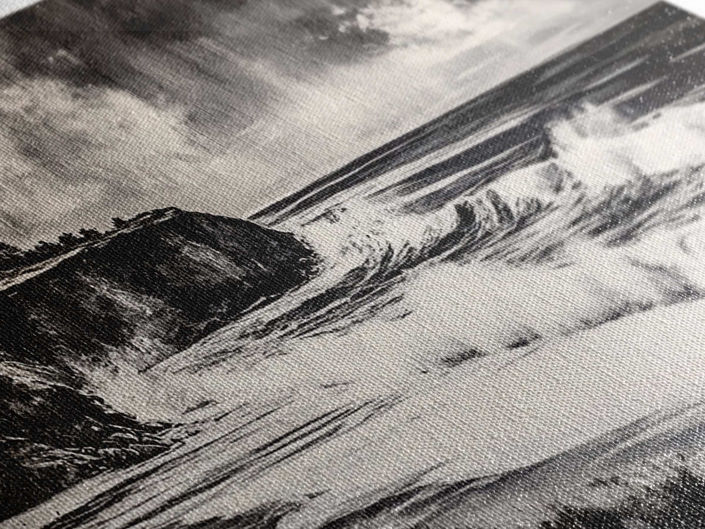 Ocean Waves, Coastal Landscape, Black and White, Framed Canvas Print, Nautical Wall Art, Minimalist Art, Living Room Wall Decor