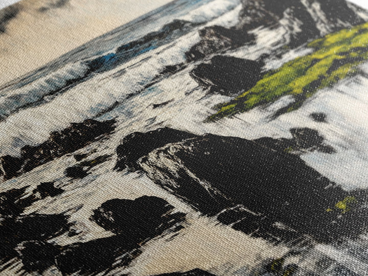 Rocky Coastline, Ocean Waves, Moody Seascape, Canvas Print, Nautical Wall Art, Monochrome Landscape, Bedroom Wall Art, Nature Aesthetic