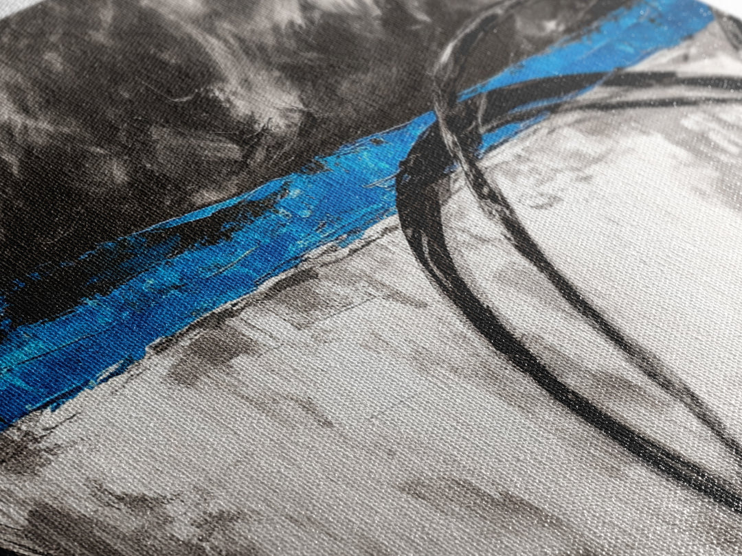 Blue Horizon, Abstract Lines, Framed Canvas Print, Minimalist Painting, Office Wall Art, Geometric Decor, Black and White Aesthetic