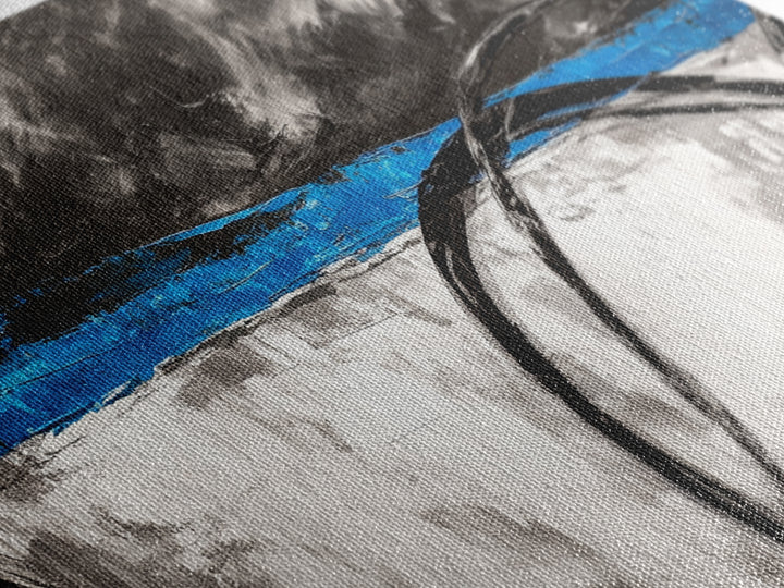 Blue Horizon, Abstract Lines, Framed Canvas Print, Minimalist Painting, Office Wall Art, Geometric Decor, Black and White Aesthetic