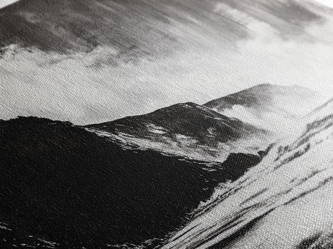 Cliffside Beach, Dramatic Seascape View, Framed Canvas Print, Black and White Art, Minimalist Decor, Bedroom Wall Art, Coastal Aesthetic