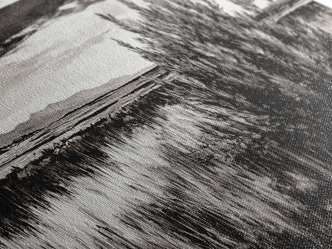 Black and White Landscape, Minimalist Canvas Print, Nature Wall Art, Rustic Country Scene, Neutral Home Decor, Living Room Art