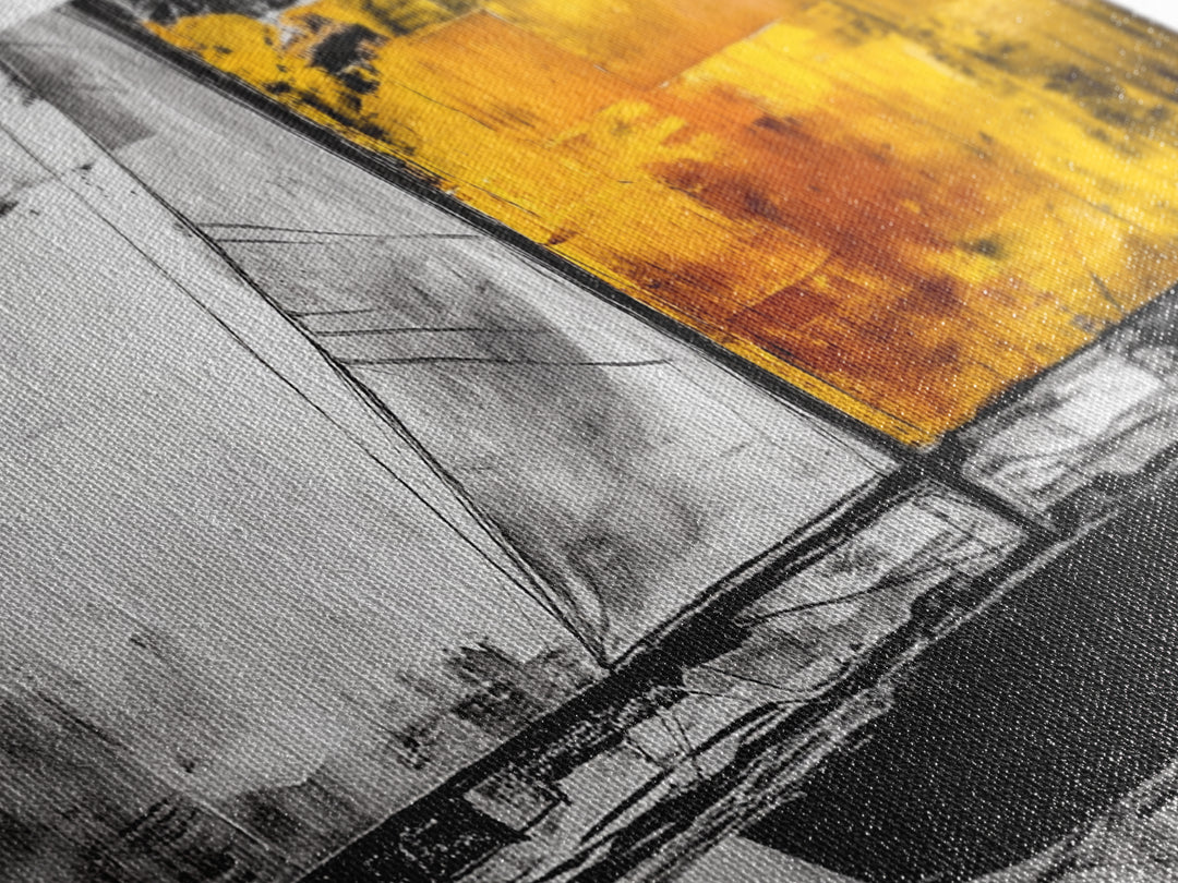 Abstract Sailboat, Nautical Canvas Print, Modern Minimalist Wall Art, Coastal Home Decor, Black and White Painting, Living Room Art