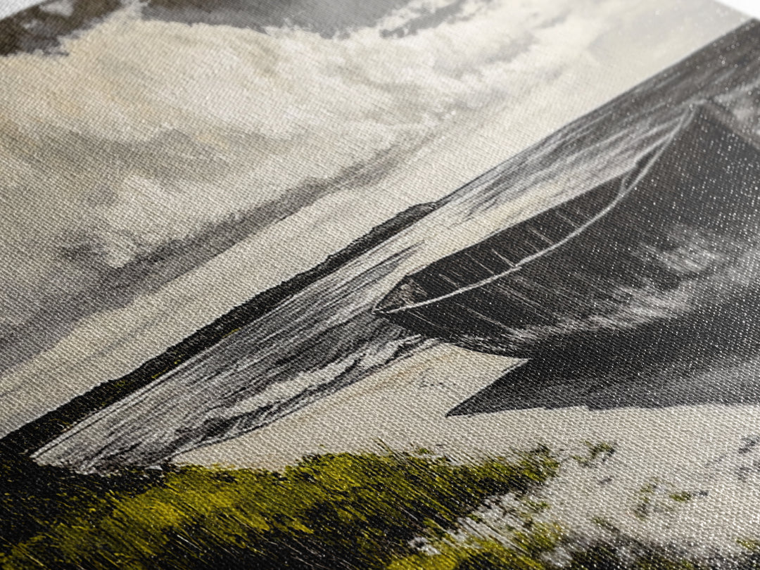 Abandoned Boat, Black White, Seaside Art, Framed Canvas Print, Rustic Beach Decor, Nautical Wall Art, Coastal Print, Office Decor