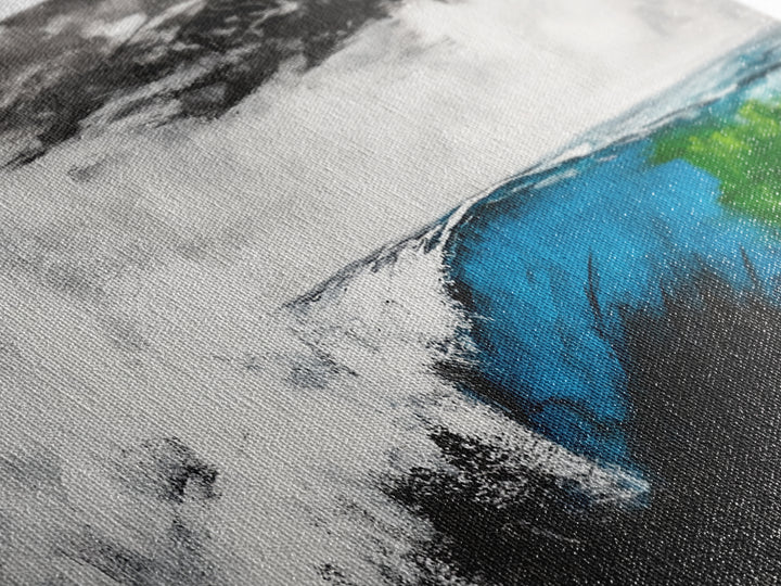 Powerful Wave, Ocean Energy, Coastal Vibes, Modern Abstract, Blue and Green Art, Large Statement, Beach House, Framed Canvas Print