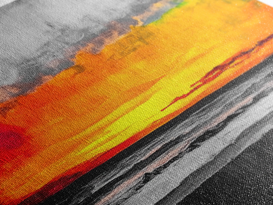 Coastal Sunset, Ocean Horizon, Bold Colors, Black and White Contrast, Modern Abstract, Warm Tones, Large Wall Art, Framed Canvas Print ?