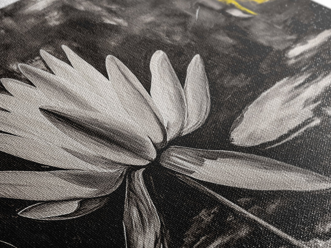 Lotus Flower, Black and White Botanical Art, Zen Wall Decor, Nature Painting, Minimalist Canvas Print, Bedroom Meditation Art