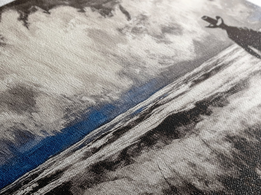 Cowboy Horizon, Western Landscape, Rustic Horse Rider, Framed Canvas Print, Southwestern Home Decor, Black and White Wall Art