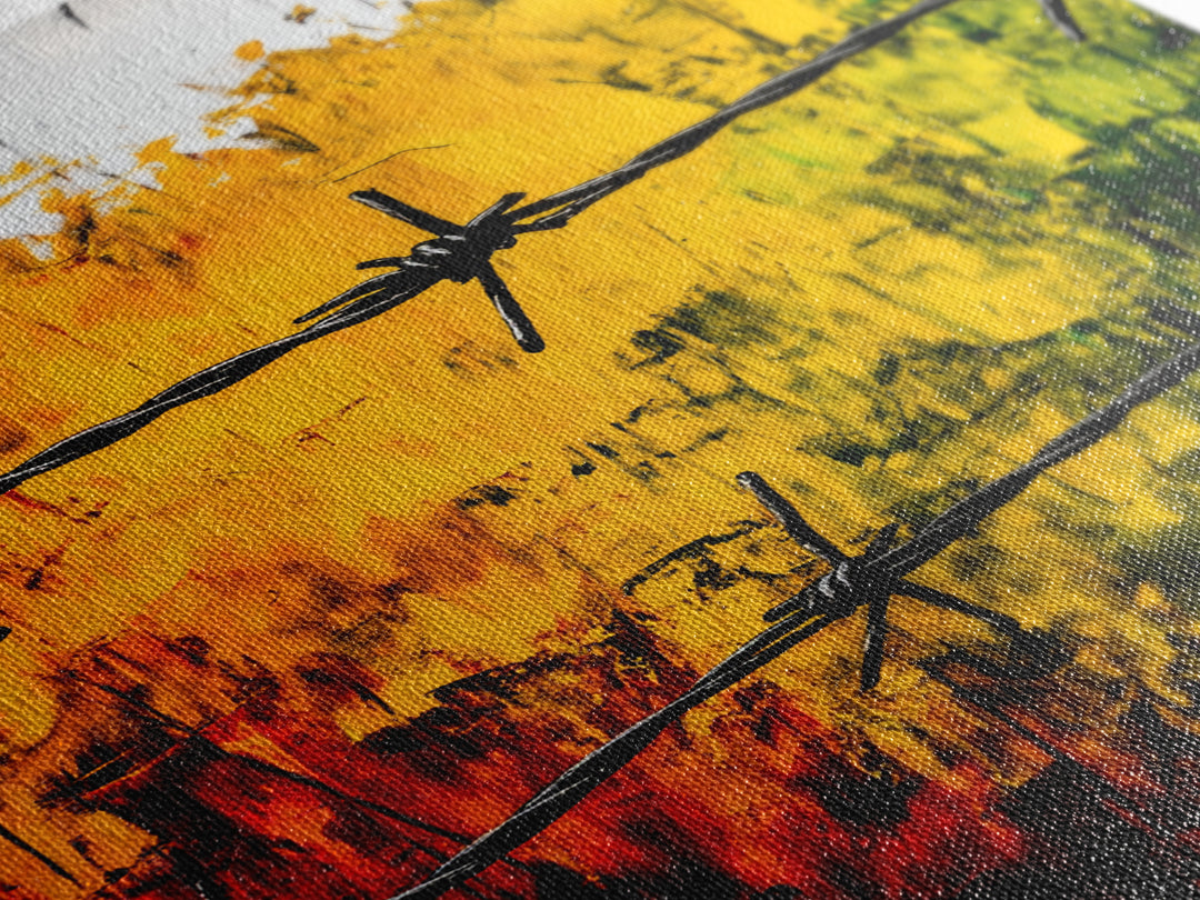 Barbed Wire Wall Art, Red Yellow Green, Bold Abstract Painting, Modern Industrial Decor, Statement Piece, Office Wall Art, Canvas Print