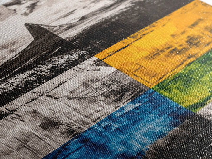 Abstract Mountain, Black and White, Geometric Art, Framed Canvas Print, Modern Wall Decor, Office Art, Minimalist Landscape, Unique Design