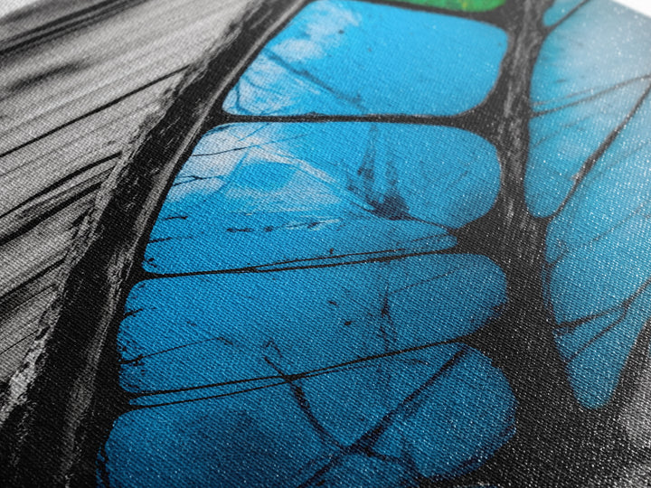 Butterfly Wing Close-up, Nature Photography, Framed Canvas Print, Rustic Wall Art, Minimalist Decor, Blue Abstract Art, Bedroom Wall Decor