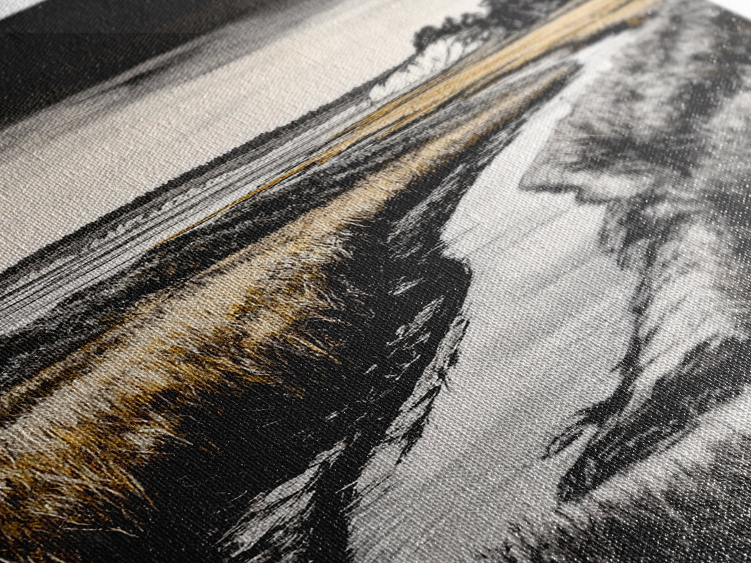 Coastal Landscape, Black and White, Framed Canvas Print, Nature Wall Art, Living Room Decor, Modern Farmhouse Art, Neutral Tones