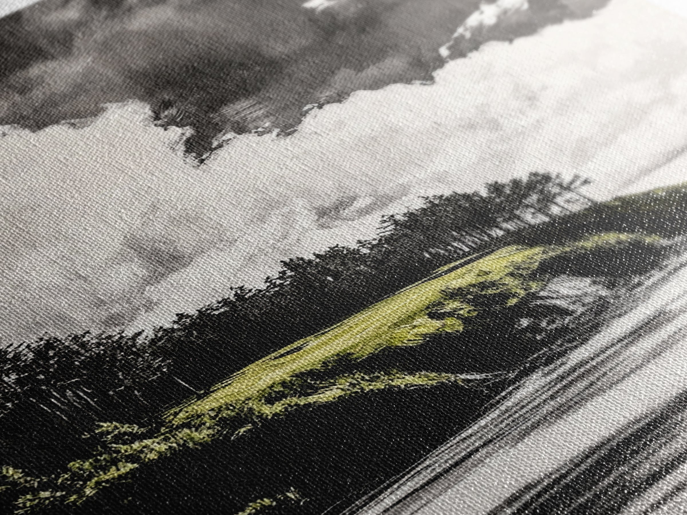 Coastal Cliffs, Black and White Landscape, Moody Sky Painting, Rustic Nature Wall Art, Office Decor, Framed Canvas Print