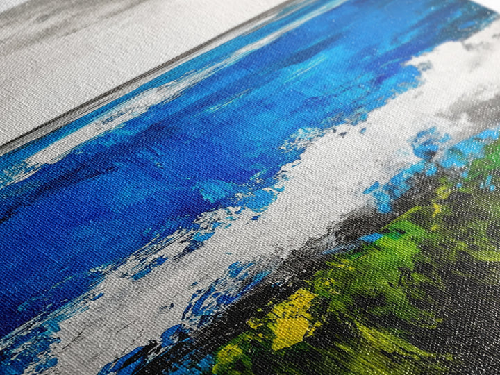 Abstract Ocean View, Blue Green Black White, Coastal Wall Art, Modern Beach Home Decor, Bold Statement Painting, Office Art, Canvas Print