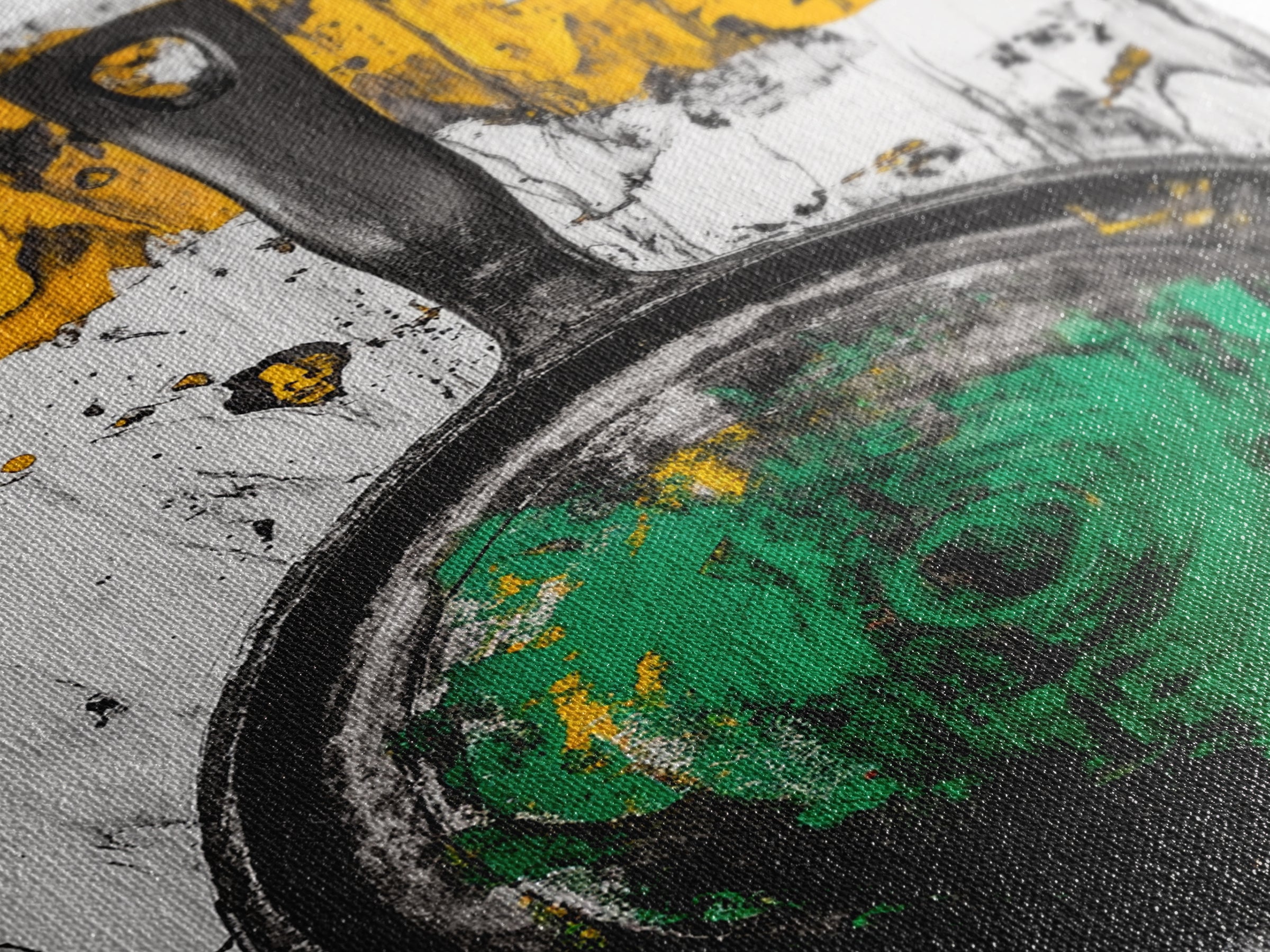 Abstract Frying Pan, Rustic Kitchen Art, Modern Industrial Wall Decor, Black Yellow Green Art, Unique Foodie Gift, Canvas Print