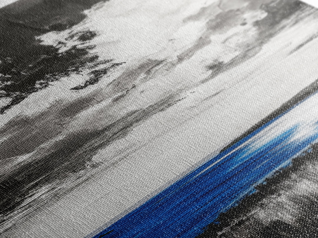 Blue Horizon, Ocean Landscape, Coastal Wall Art, Black and White Sky, Beach House Decor, Modern Art, Framed Canvas Print, Tranquil Design