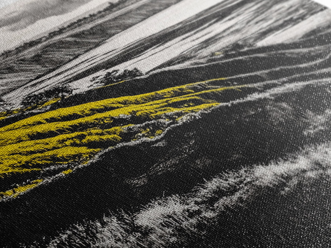 Cliffs, Ocean View, Framed Canvas Print, Coastal Landscape, Beach House Decor, Nature Wall Art, Black White Yellow Art, Scenic View