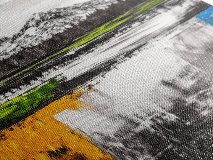 Abstract Landscape, Mountain Scene, Framed Canvas Print, Green Nature Art, Modern Decor, Minimalist Art, Living Room Wall Decor