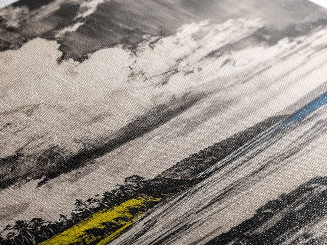 Cliffside View, Ocean Horizon, Cloudy Sky, Framed Canvas Print, Beach House Decor, Monochrome Wall Art, Relaxing Scenery