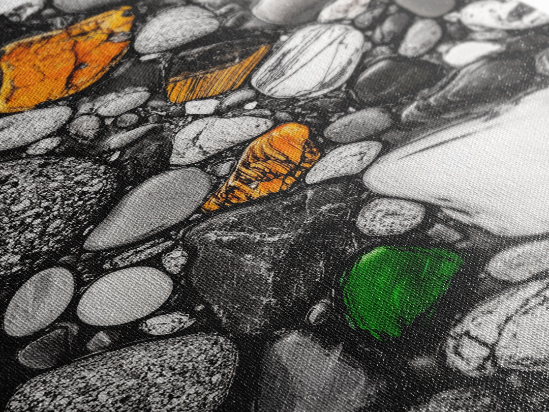 River Pebbles, nature-inspired art, stone texture decor, minimal wall art, earthy tones painting, framed canvas print, bathroom decor