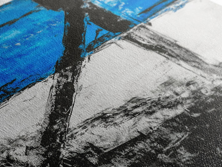 Abstract Blue Horizon, modern minimalist art, bold blue painting, industrial decor, expressive wall art, framed canvas print, office wall