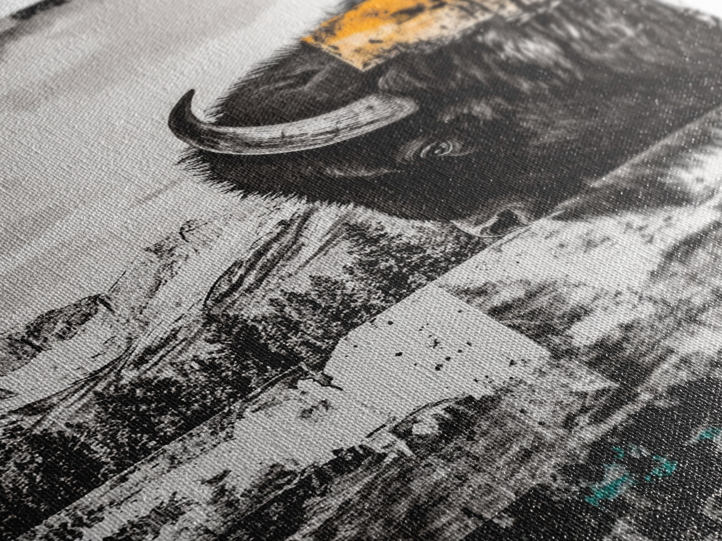 Buffalo Portrait, Western Art, Rustic Cabin Wall Decor, Wildlife Art, Black and White Animal Painting, Nature Scene, Canvas Print