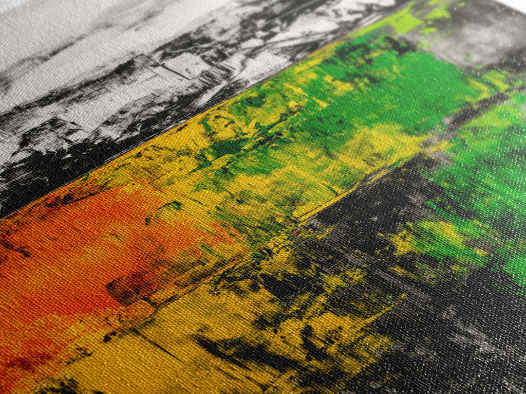 Bold Earthy Abstract, Green Yellow Orange, Framed Canvas Print, Rustic Wall Art, Living Room Decor, Textured Home Accent