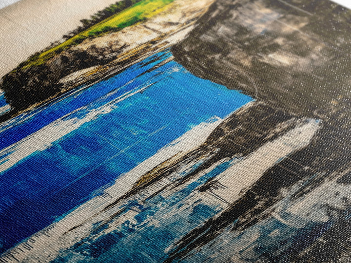 Coastal Cliff, Ocean Canvas Print, Nature Wall Art, Beach House Decor, Seascape Painting, Vibrant Blue Green Artwork, Office Art